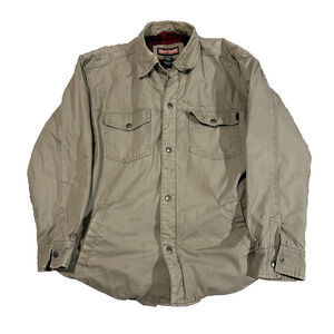Craftsman Men's Lined Canvas Shirt Jacket Size L Tan Khaki Flannel Interior Work